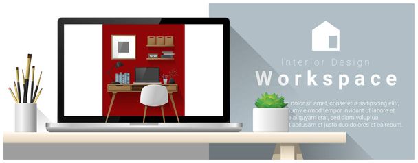 Design d'intérieur de bureau moderne lieu de travail, vecteur, illustration
 - Vecteur, image