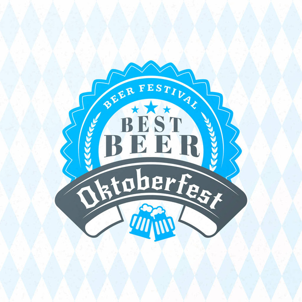 Beer festival Oktoberfest celebrations. Vintage beer badge on the traditional Bavarian linen flag background - Vettoriali, immagini