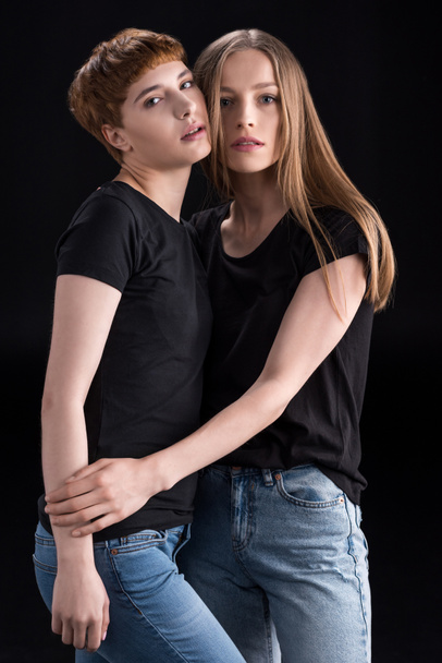 lesbian couple touching cheeks - Photo, Image