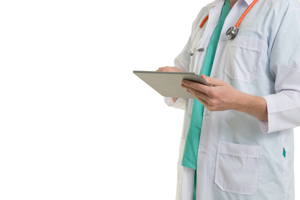 medical doctor working with tablet on white background, medical concept - Fotografie, Obrázek