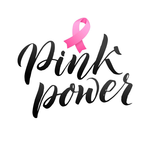 Vector Breast Cancer Awareness Calligraphy Poster Design. Stroke Pink Ribbon. October is Cancer Awareness Month - Vektor, kép