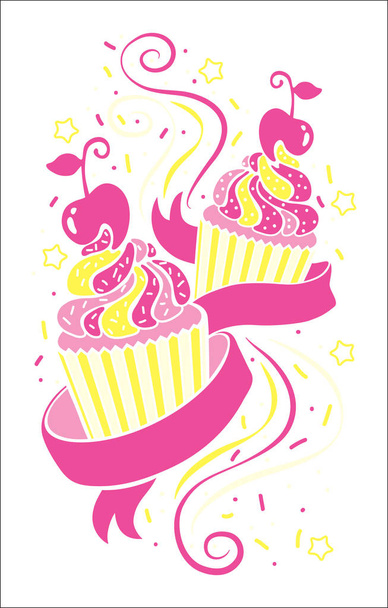 Vector isolated colorful cupcakes icons. - Vector, Imagen