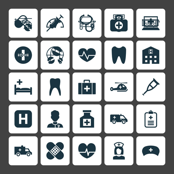 Drug Icons Set. Collection Of Nanny, Cure, First-Aid And Other Elements. Also Includes Symbols Such As Drug, Copter, Peck. - Vector, Image