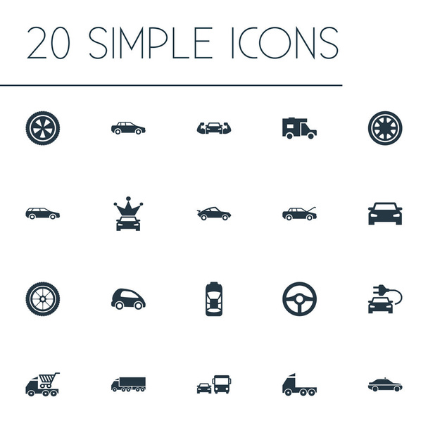 Conjunto de ilustración vectorial de iconos de automóvil simples. Elementos Sirena, Comercio, Camión y Otros Sinónimos Auto, Rotación y Tráfico
. - Vector, imagen