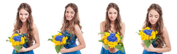 Sonriente mujer romántica con vestido azul
 - Foto, imagen