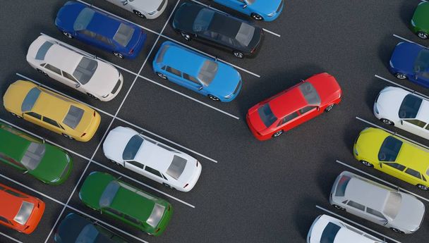 Το πάρκινγκ σε χώρο στάθμευσης. τετηγμένα 3D απεικόνιση. Προβολή fr - Φωτογραφία, εικόνα
