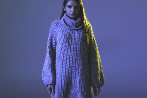 girl in warm sweater - 写真・画像