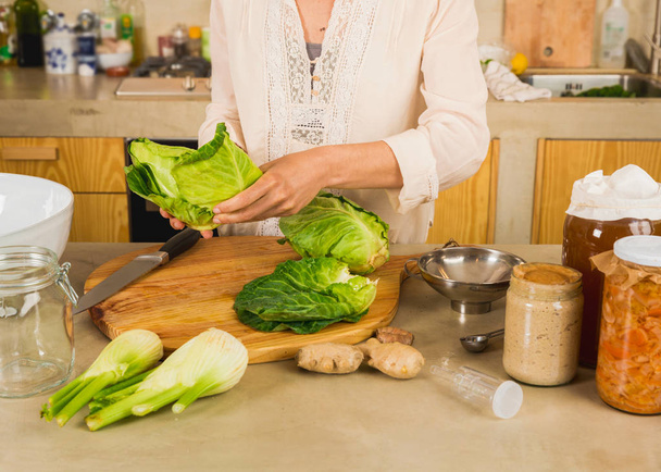 preparing kimchi and sauerkraut   - Photo, Image