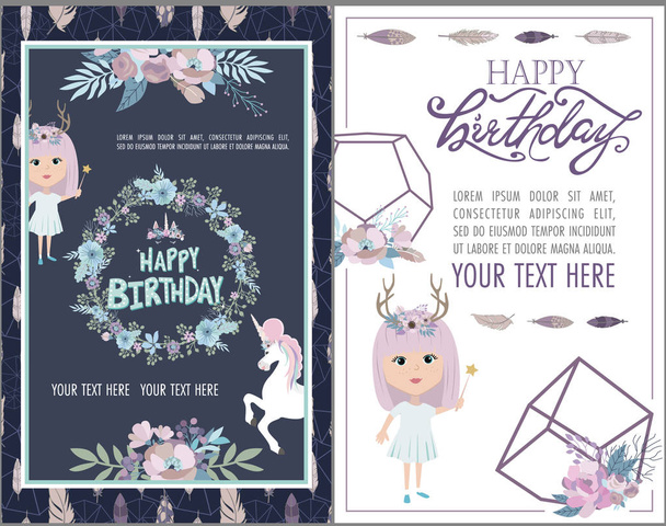 Magic Happy birthday greeting cards  - Vektor, kép