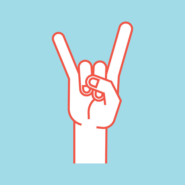 Gesture. Rock sign. Stylized hand with index and little finger up in form of horns. - Vetor, Imagem