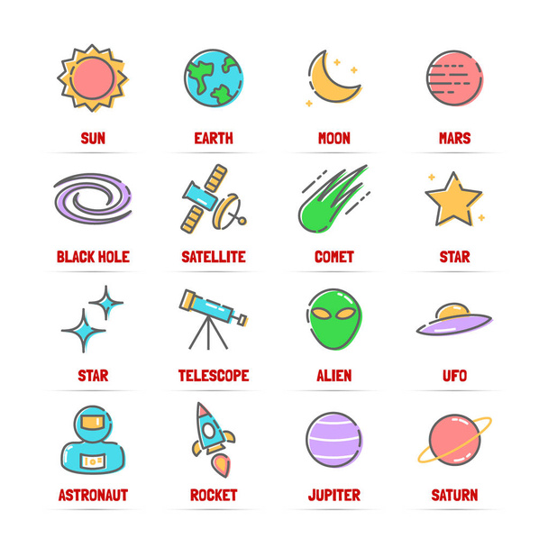 icone della linea vettoriale dello spazio con colori piatti
 - Vettoriali, immagini