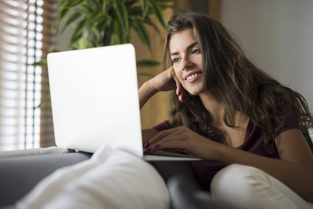 woman using laptop  - Фото, изображение