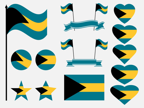 Bahamy příznak. Kolekce symboly, vlajky v srdci. Vektorové ilustrace - Vektor, obrázek