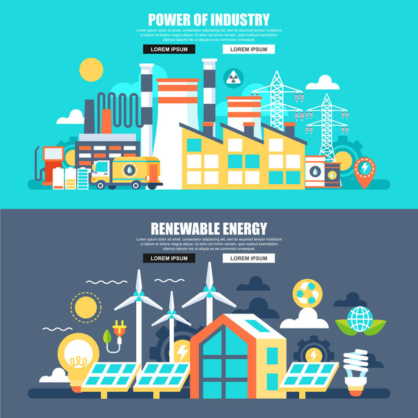 βιομηχανία παραγωγής ενέργειας και ανανεώσιμες πηγές ενέργειας - Διάνυσμα, εικόνα
