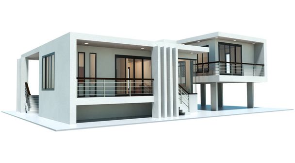 3D rendering van de moderne huis geïsoleerd op witte achtergrond - Foto, afbeelding