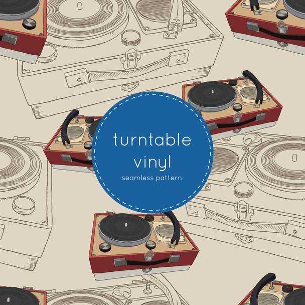 Vintage turntable. Record player vinyl record.seamless pattern. - Wektor, obraz