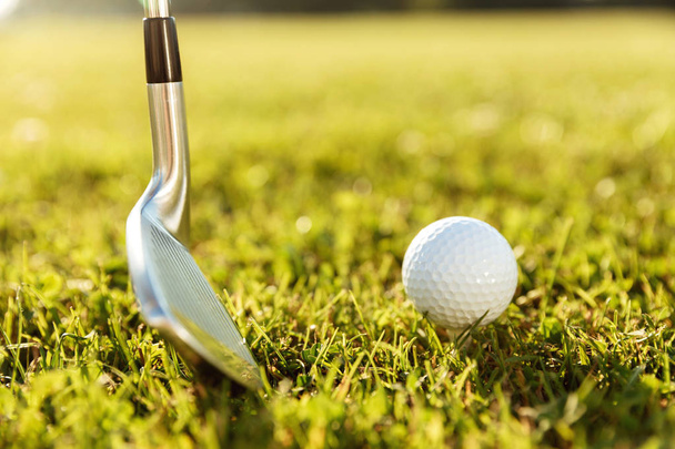 Golf club and a ball in green grass - Foto, imagen