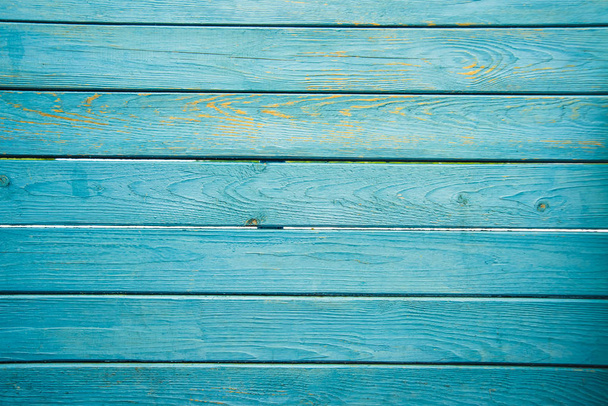Old painted blue wooden  fence  - Foto, imagen