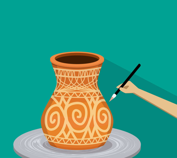Künstler bemalt antike Stammeskeramik, Vektor - Vektor, Bild
