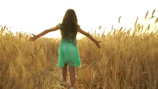 Nuori tyttö mekossa juoksee pellon poikki
. - Materiaali, video