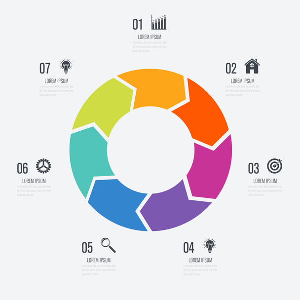 Infographics template 7 options with circle - ベクター画像
