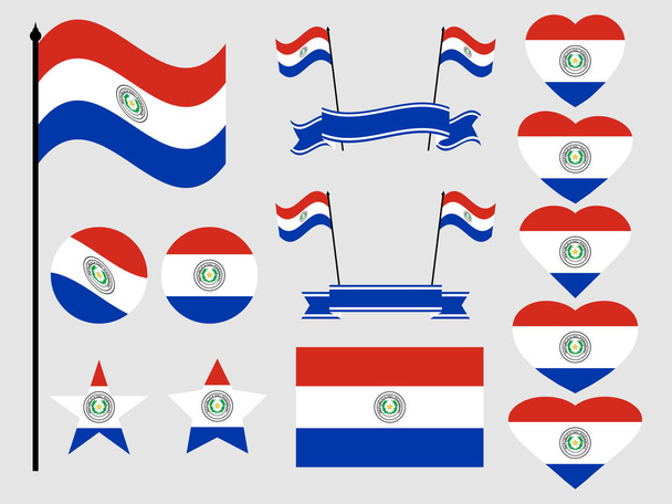 Флаг Парагвая установлен. Коллекция символов, флаг в сердце. Векторная иллюстрация
 - Вектор,изображение