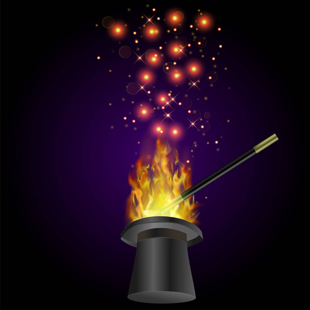 炎とリアル魔法の杖 - ベクター画像