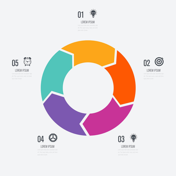 Infographics template 5 options with circle - ベクター画像