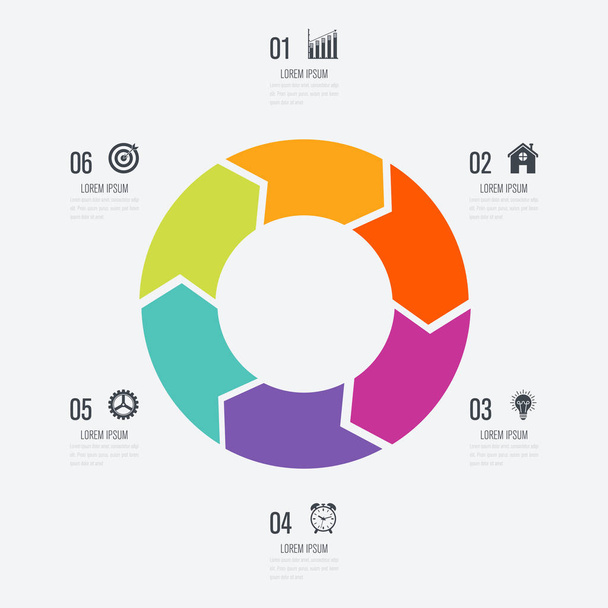 Infographics template 6 options with circle - Vector, Imagen