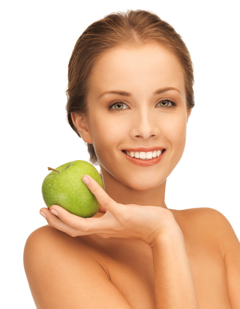 Woman with green apple - Zdjęcie, obraz