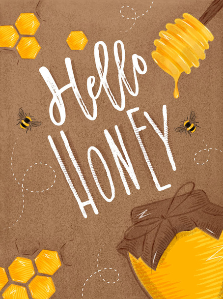 Poster hello honey craft - Vector, Image