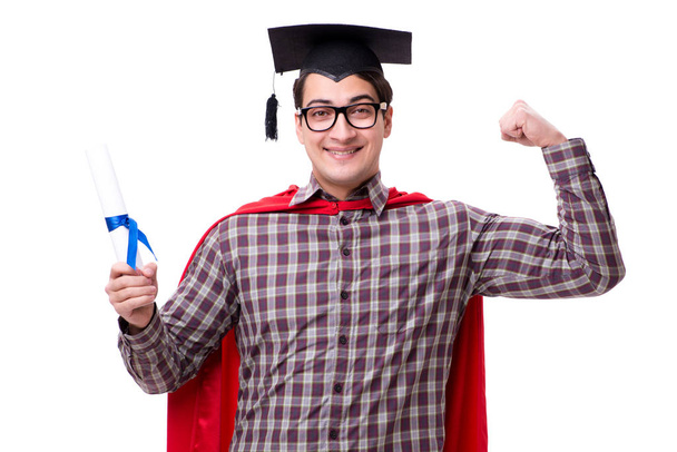 Super hrdina student absolvování nosit malty deska čepice izolované - Fotografie, Obrázek