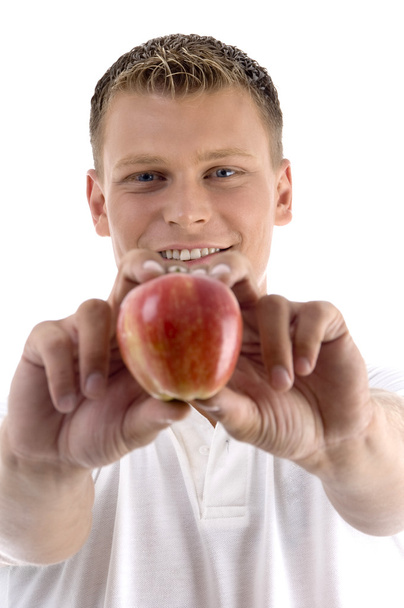 Hombre sano mostrando manzana roja fresca
 - Foto, Imagen