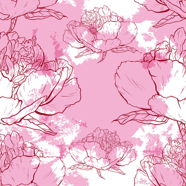 Seamless pattern of flowers peonies on a white background. - Vettoriali, immagini