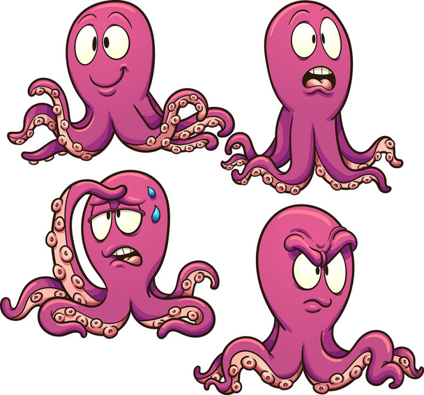 Пурпурный мультяшный осьминог
 - Вектор,изображение