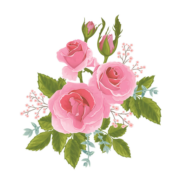 English  pink rose graphic flowers. - Vector, Image
