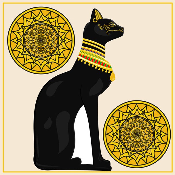 An image of an Egyptian cat with ethnic elements  - Vector, Imagen