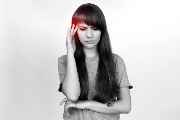Portrait of a pretty woman  stress and headache having migraine pain - Foto, Imagem