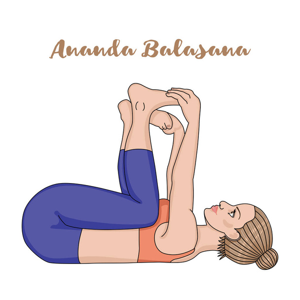 Women silhouette. Happy baby, dead bug yoga pose. Ananda Balasana - Vettoriali, immagini