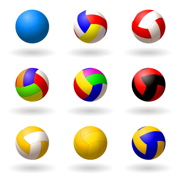 Bal voor volleybal. set van multi-gekleurde ballen voor volleybal, pioneball, handbal. Sport en recreatie. Objecten op witte achtergrond. Vectorillustraties - Vector, afbeelding