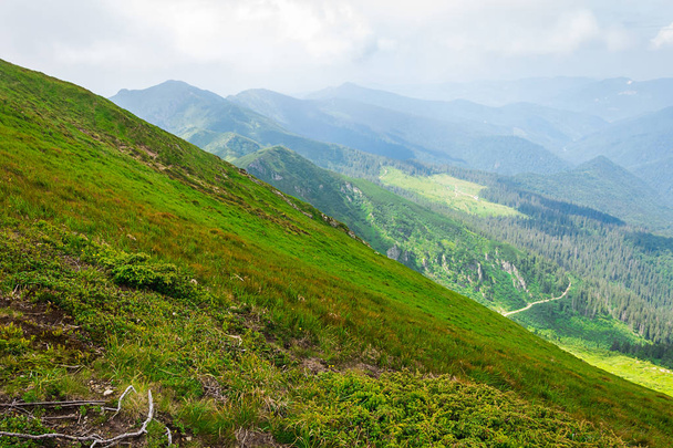 Travel, trekking, nature. Majestic, high green mountains. Horizontal frame - Valokuva, kuva