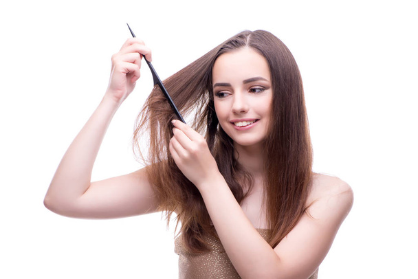 Woman in beauty concept combing hair - Foto, afbeelding