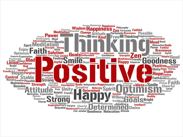 Pozitív gondolkodás, a boldog, erős hozzáállás kerek szó felhő - Vektor, kép