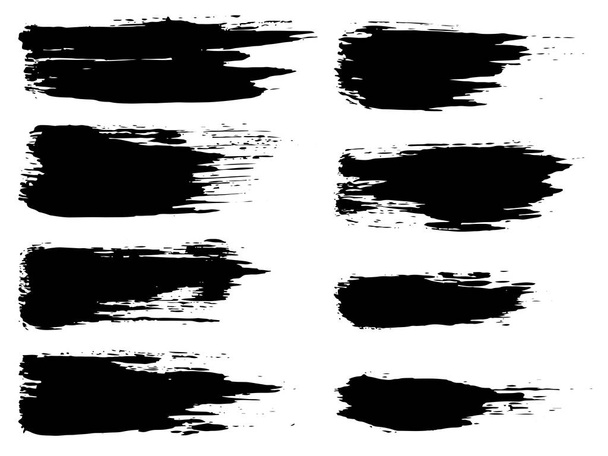 Gyűjtemény a művészi szutykos fekete festékkel kézzel készített kreatív ecsetvonás beállítása a elszigetelt fehér háttér. Absztrakt grunge vázlatok design oktatás vagy grafikai díszítése egy csoportja - Fotó, kép