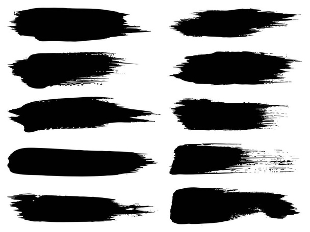 Kolekcja Artystyczny nieczysty czarny farba ręcznie wykonane creative pędzla ustawiona na białym tle na białym tle. Grupa streszczenie grunge szkice do projektu edukacji lub dekoracja grafika - Zdjęcie, obraz