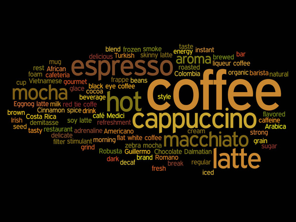 Horká káva espresso kolo slovo mrak, samostatný - Vektor, obrázek