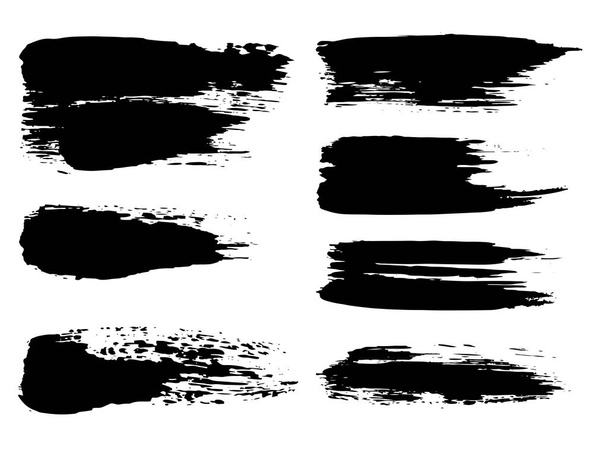 Collectie van artistieke grungy zwarte verf hand gemaakte creatieve penseelstreek geïsoleerd op witte achtergrond instellen. Een groep van abstracte grunge schetsen voor ontwerponderwijs of grafische kunst decoratie - Foto, afbeelding