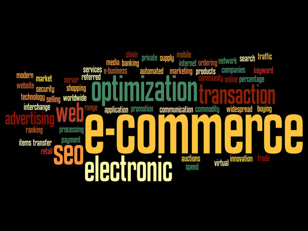 Ηλεκτρονική πώληση E-commerce αφηρημένη λέξη σύννεφο  - Διάνυσμα, εικόνα