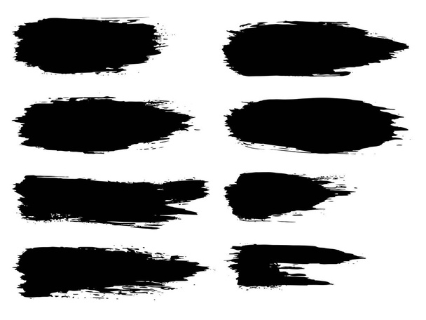 Συλλογή από καλλιτεχνική grungy μαύρη μπογιά χέρι έκανε δημιουργική πινελιά οριστεί απομονωθεί σε λευκό φόντο. Μια ομάδα αφηρημένο grunge σκίτσα για εκπαίδευση του σχεδιασμού ή διακόσμηση γραφικών τεχνών - Φωτογραφία, εικόνα