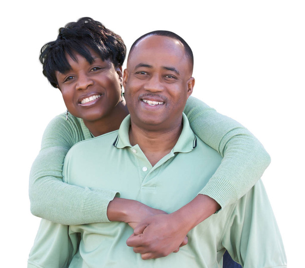 Aantrekkelijke Afrikaanse Amerikaanse echtpaar geïsoleerd op een witte achtergrond - Foto, afbeelding